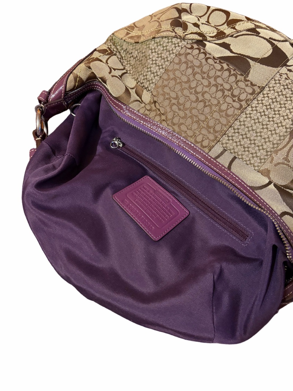 Vintage Coach Soho CrescentSignature Patchwork Small Hobo Y2K Khaki Burgundy - Picture 10 of 11